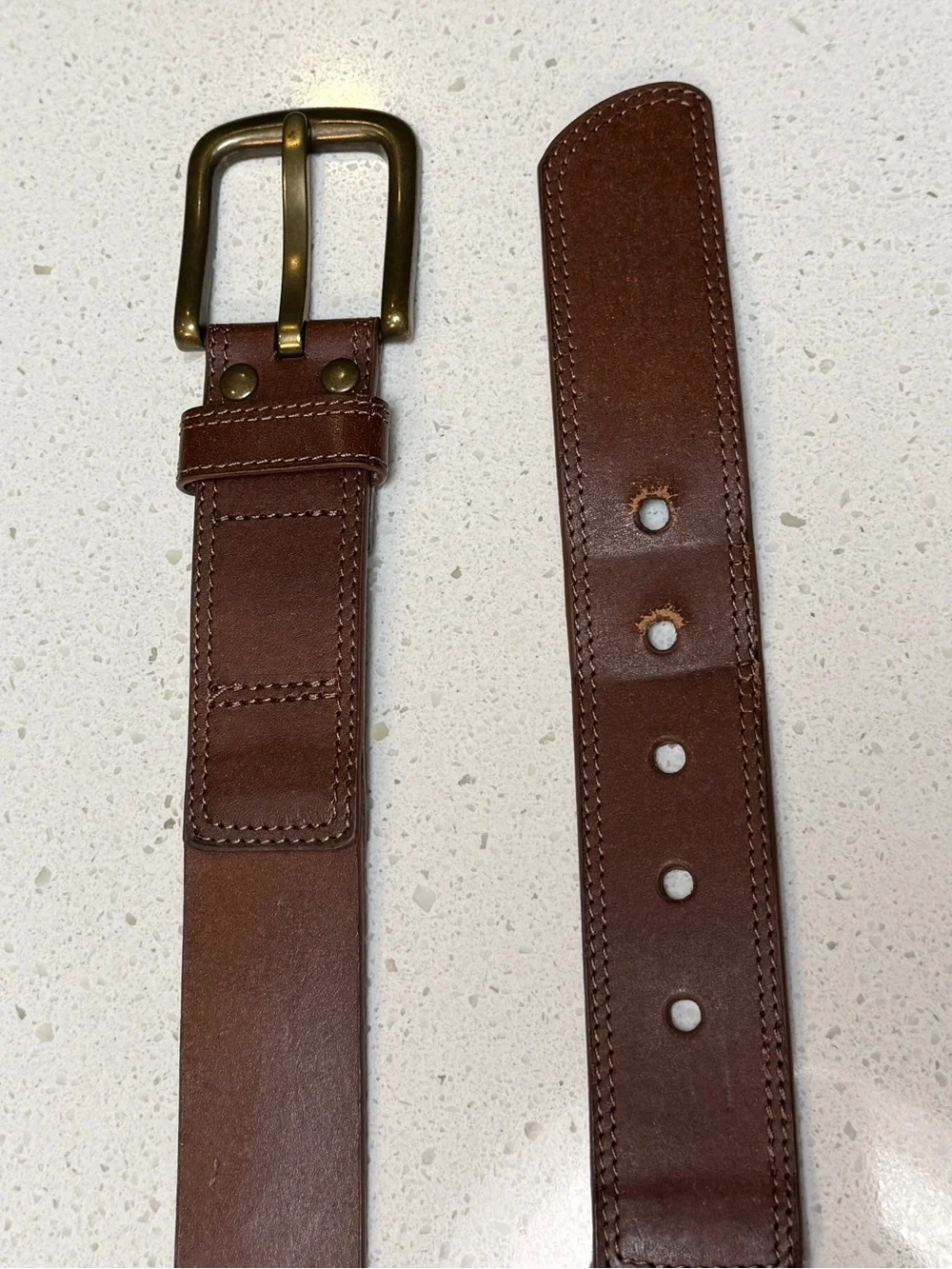 J. Crew Wide Brown Leather Rugged Casual Belt Large Brass Buckle Men's Size 32